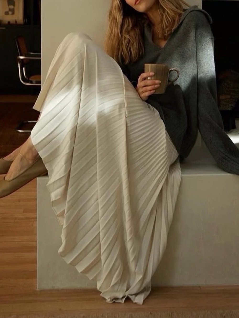 NWOT Jenni Kayne Pleated Midi Skirt Ivory Quiet Luxury Capsule Wardrobe M - Picture 6 of 8